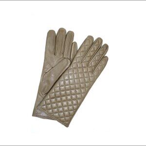 Sermoneta Kid Leather Cashmere Lined Quilted Gloves, Taupe